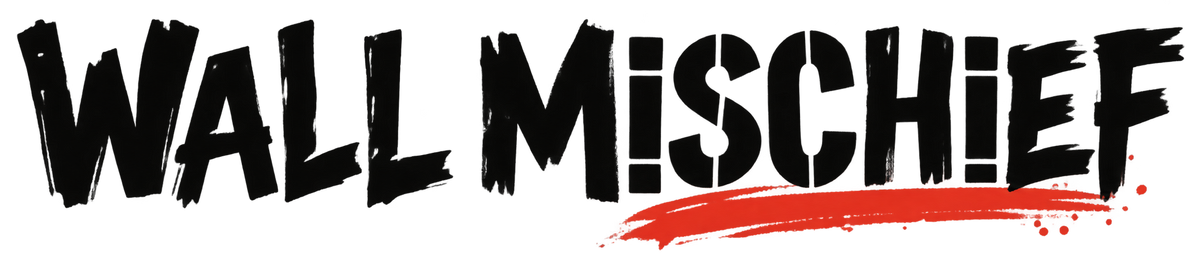 Wall Mischief dark logo with red paint accent