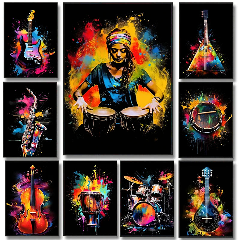 African Drum and Guitar Canvas Prints